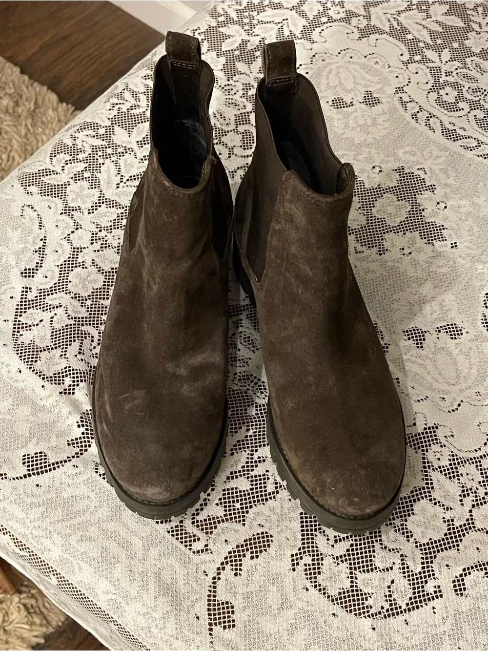 Joie Brown Suede Chelsea Booties with Lug Sole